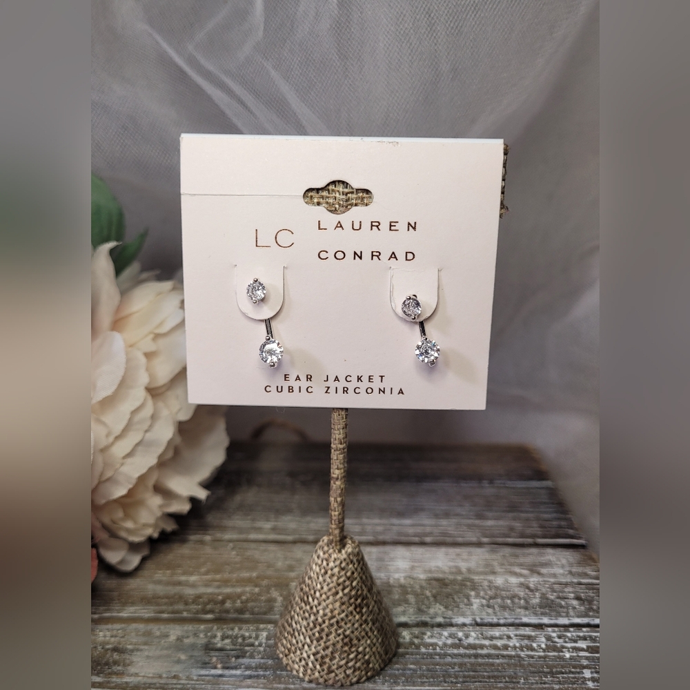 LC Lauren Conrad Silver Cubic Zirconia Drop Earrings